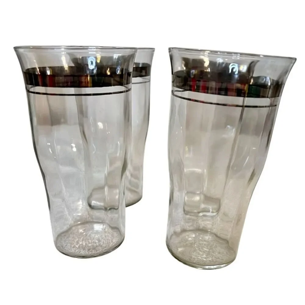 Set of 4 Vintage Ribbed Federal Glasses With Silver Rims
